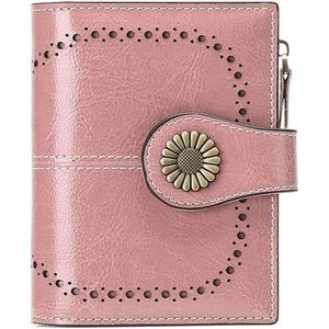 Small Womens Wallet Leather Bifold Card Holder RFID Blocking Zipper Coin Pocket